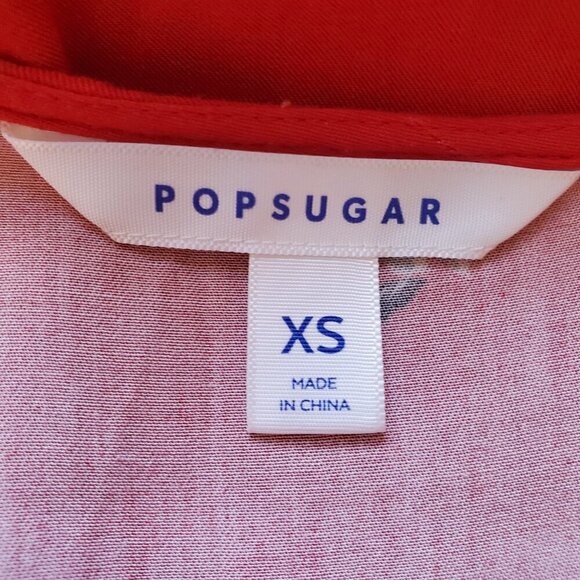 POPSUGAR SZ XS Red Floral Print Short-sleeve Faux Wrap Dress - Picture 9 of 10